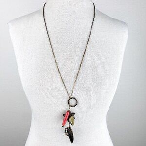 Aged Gold Tone Charm Boho Statement Necklace